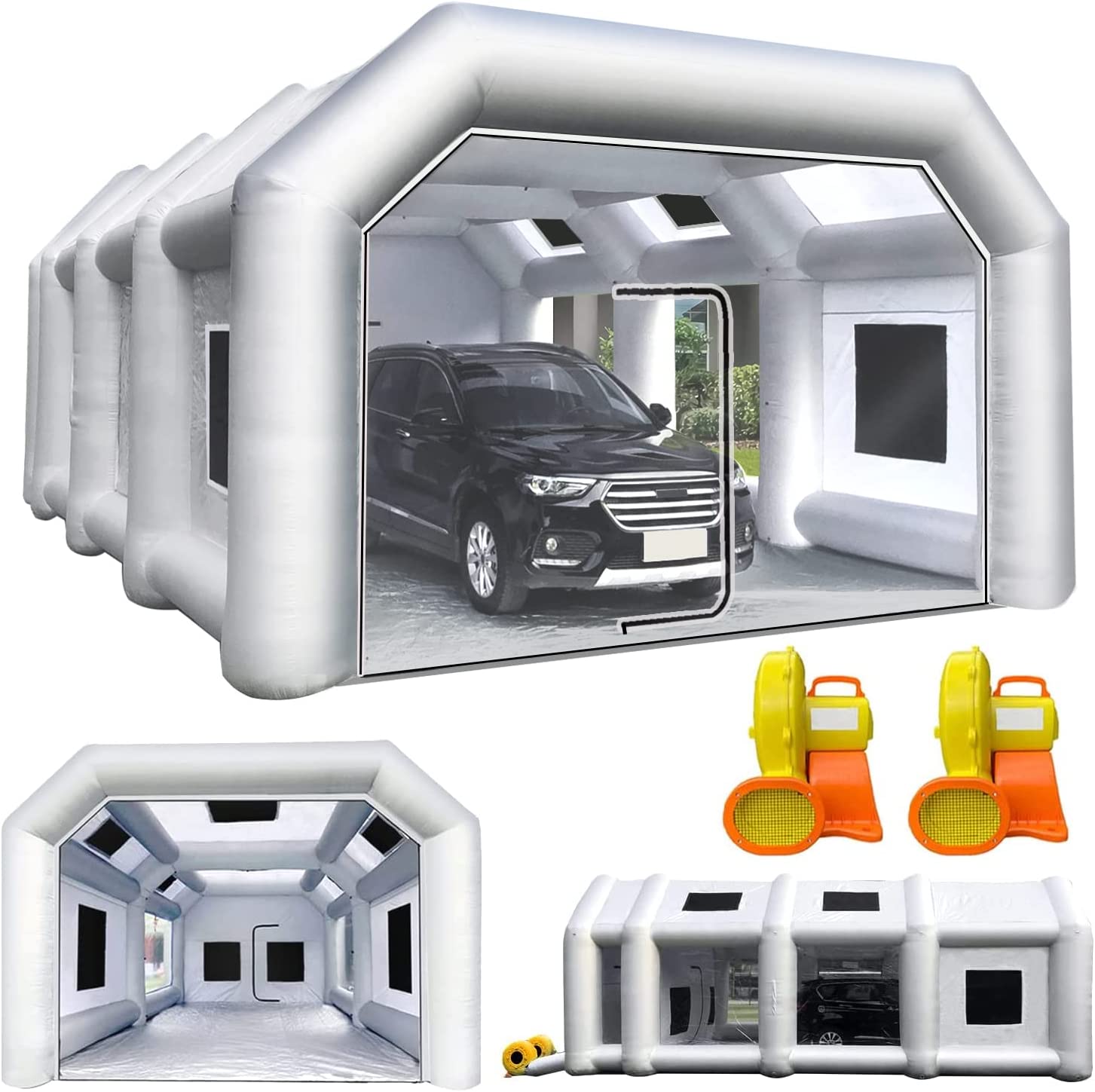 28X15X10FT Inflatable Spray Paint Booth Tent with Upgrade High-Power  Blowers 950W+950W, Professional Car Workstation Portable Auto Paint Booth  for
